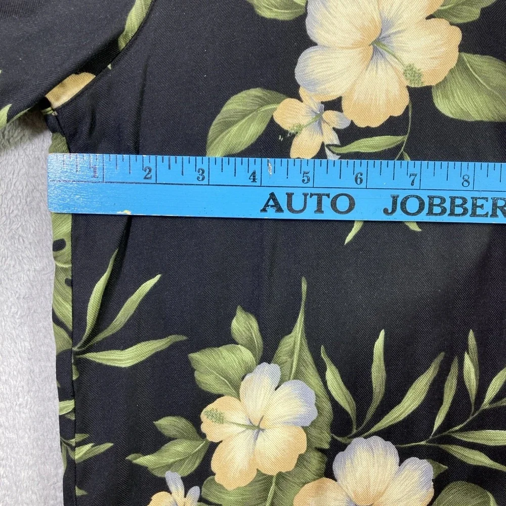 Caribbean Joe Hawaiian Shirt Men Large Black Floral Pineapple Button Up Aloha